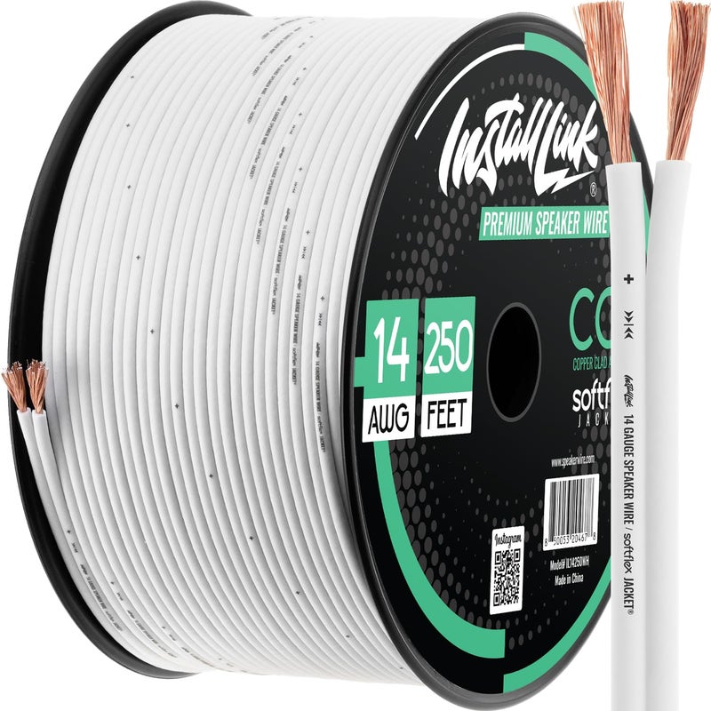 Install Link 14 Gauge Speaker Wire (White) for Car, Home or RV Audio Cable, 250ft, CCA - Image 1